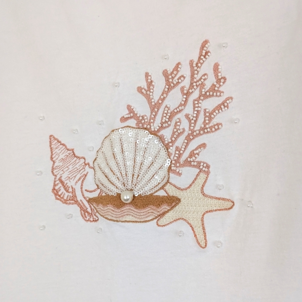 H&M Embroidered Sequin Cotton Seashell Tee - Picture 2 of 6